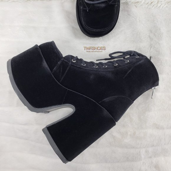 Demonia Shoes - Black Velvet Platform Goth Punk Ankle Boots